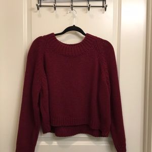 burgundy knit long sleeve crop top
